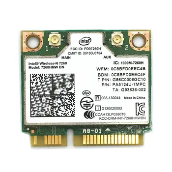Adaptor Wireless Card pentru Intel 7260 7260HMW BN 802.11 bgn 300Mbps Bluetooth 4.0, Mini PCI-E placa Wifi pentru dell, asus, acer