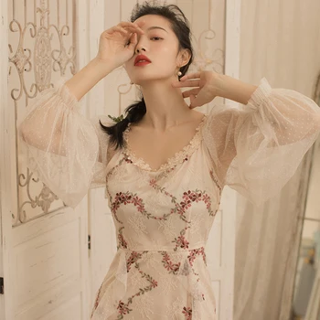 2019 noua moda pentru femei rochii de Epocă franceză dulce broderie rochie