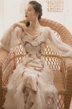 2019 noua moda pentru femei rochii de Epocă franceză dulce broderie rochie