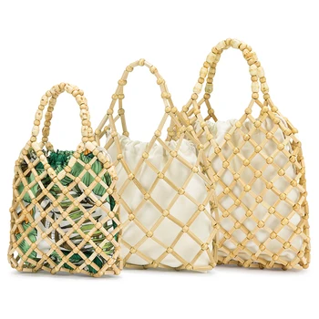 Lovevook genti femei genti bambus saci de sex feminin saci de plajă de vară paie, saci de călătorie de lux de designer, cu buzunar Bohemia