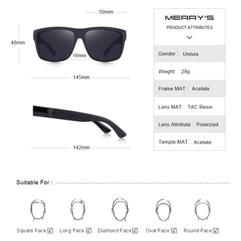 MERRYS DESIGN Bărbați Clasic de ochelari de Soare Polarizat de sex Masculin Epocă Pătrat Ochelari de Soare UV400 Protecție S3008