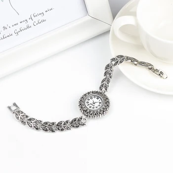 Kinel 2019 Noua Moda Ceasuri Femei Argint Antic de Lux Neagră Strălucitoare de Cristal Brățară Ceas de mână Ceas de Bijuterii Vintage