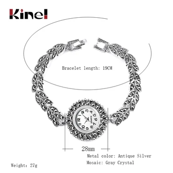 Kinel 2019 Noua Moda Ceasuri Femei Argint Antic de Lux Neagră Strălucitoare de Cristal Brățară Ceas de mână Ceas de Bijuterii Vintage