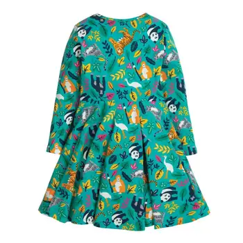 Puțin maven pentru copii marca toamna pentru copii rochie baby girl haine de Bumbac frunze animal print fată copilul rochii verzi S0828