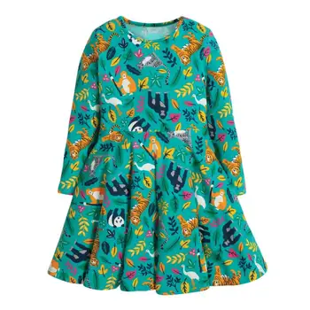 Puțin maven pentru copii marca toamna pentru copii rochie baby girl haine de Bumbac frunze animal print fată copilul rochii verzi S0828