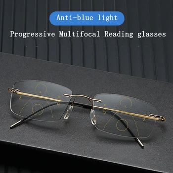 Fara rama la distanță și de aproape dublă utilizare, ochelari de citit, progresivă multi-focus, zoom inteligent titan memorie anti-blu