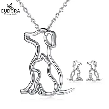 Eudora argint 925 Seturi de Bijuterii câine pandantiv câine Stud cercel cu cutie moda bijuterii femei pentru Ziua de nastere cadou de ziua