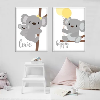 Arta De Perete Panza Pictura De Paduri De Animale Koala Copil Pepinieră Poster De Imprimare Nordic Copii Decorare Imagine Copii Decor Dormitor