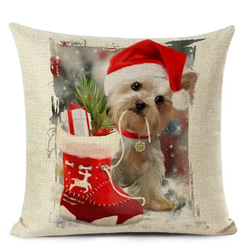 Crăciun fericit Pernă Acoperă Drăguț de Crăciun Animale, Câine, Pisică Purta O Pălărie Tipărite Perne Decorative Caz pentru Decor Acasă