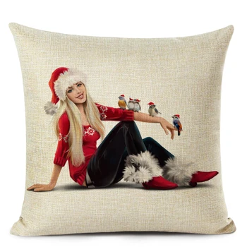 Crăciun fericit Pernă Acoperă Drăguț de Crăciun Animale, Câine, Pisică Purta O Pălărie Tipărite Perne Decorative Caz pentru Decor Acasă