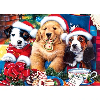 GATYZTORY Cadru de Crăciun Câini Animale de BRICOLAJ, Pictura De Numere Arta de Perete Panza Pictura Cadou de Crăciun Pentru Acasă Decor de Perete