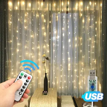 3Mx3M USB LED-uri Cortina Șir de Lumini Flash Fairy Ghirlanda de Control de la Distanță Pentru Noul An de Crăciun în aer liber, piscină Interioară Nunta decor Acasă