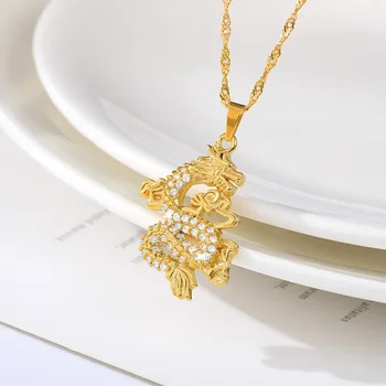 Norocos de Aur de Moda Cristal Pandantiv Colier pentru Femei pentru Bărbați din Oțel Inoxidabil Colier Vintage Party Cadouri Bijuterii