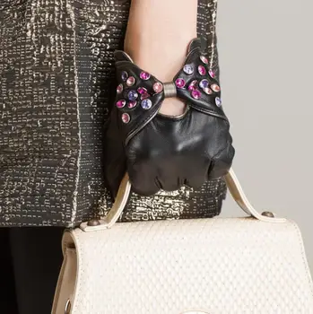 De înaltă Calitate Colorat Diamant Femei Chiar Mănuși din Piele Mănuși Scurte de Moda Cald Import Mănuși de piele de Oaie Guantes Mujer