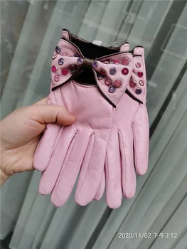 De înaltă Calitate Colorat Diamant Femei Chiar Mănuși din Piele Mănuși Scurte de Moda Cald Import Mănuși de piele de Oaie Guantes Mujer