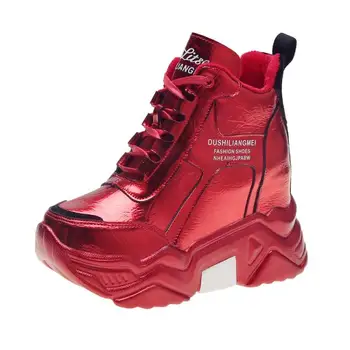 2020 Femei de Moda Toc 9 CM Platforma Pantofi Femei Toamna Pantofi din Piele Pană Adidași de Iarnă Cizme Glezna Cizme Impermeabile