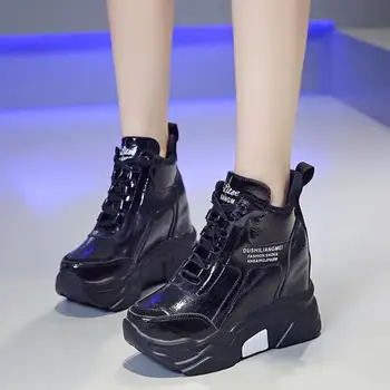 2020 Femei de Moda Toc 9 CM Platforma Pantofi Femei Toamna Pantofi din Piele Pană Adidași de Iarnă Cizme Glezna Cizme Impermeabile