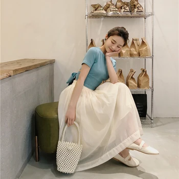 New Sosire Coreea de Vara pentru Femei de Moda de Înaltă Talie Fusta Lunga Tot cu potrivire Casual Dulce Organza Rochie de Bal Fusta de Calitate Superioară S169