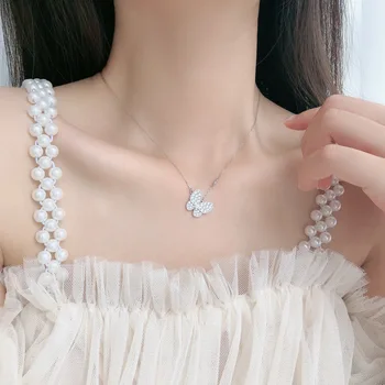 Argint 925 Cristal Fluture Pandantiv Colier Pentru Femei Lanț, O Femeie Nouă Cravată Colier Bijuterii Fine Pe Gat