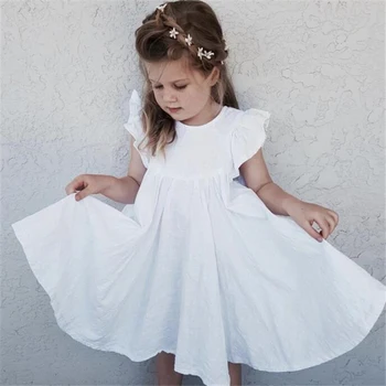 Noi 2020 Copii Vara Învârti Rochie Fete Copii Alb Rochii rochie la Modă pentru Copii cu Maneci Scurte Zburli Rochii Lungi, Frumoase Fete