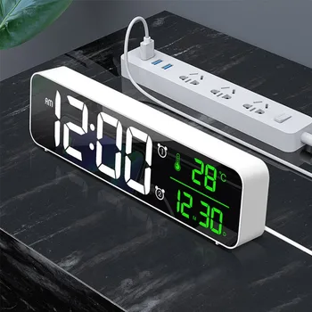 LED Digital ceas Cu Alarmă și Amânare Temp Muzica Dual Ceas Multifuncțional USB Încărcător de Mari Cifre de Afișare Luminozitate Variatoare