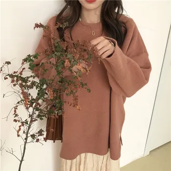 Pulovere pentru Femei de Toate-meci Largi Tricotate Stil coreean Streetwear Pulover de Înaltă Calitate Femei O-gât Trendy Topuri cu Maneci Lungi Chic