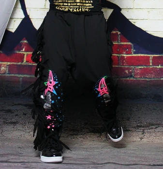Brand de moda pentru Femei Hip hop dans purta Pantaloni de trening mozaic ds performance costume ciucure vrac harem pantaloni Marimea S, L