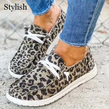 Leopard Panza Pantofi pentru Femei Dantelă Până Primăvara Plat Pantofi Casual Femei Adidași Modă Plus Dimensiune Confortabil Doamnelor Apartamente