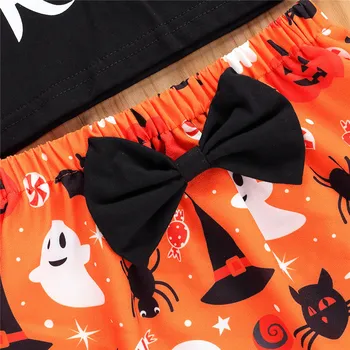 2 buc la Modă fetițe Costum de Halloween de Toamna cu Maneca Lunga Scrisoare Top Negru Dovleac Cat Bat Imprimare Mimi Fusta Set