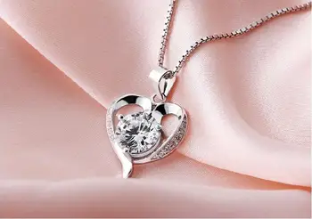 Argint 925 en-gros de dragoste romantica inima strălucitoare de cristal doamnelor'pendant coliere bijuterii scurte lanțuri box feminin