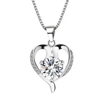 Argint 925 en-gros de dragoste romantica inima strălucitoare de cristal doamnelor'pendant coliere bijuterii scurte lanțuri box feminin