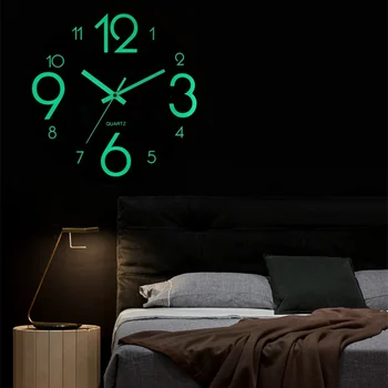 Lemn de culoare închisă Stralucitoare Ceas de Perete Non-Bifarea Design Modern Scurtă Reloj De Pa cu Lumini de Noapte Pentru Interior/în aer liber, Balcon Cameră de zi