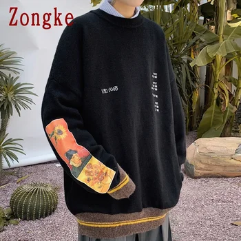 Zongke Casual Vintage Pulover Bărbați Îmbrăcăminte 2021 Moda Harajuku Pulovere Pulover Barbati Pulover de Iarna Haine Barbati M-3XL