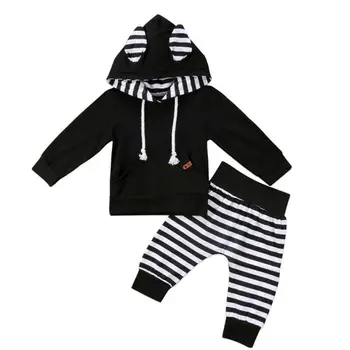 2019 Brand Nou 2 BUC Nou-născut Copil Copil Copil Copil Cadou Fată Băiat Haine Pic de Ureche Hanorac tricou Top+Pantaloni cu Dungi Costum Set
