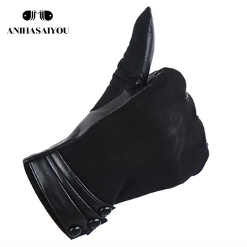 Moda femei Scurte mănuși din piele,piele de oaie pentru femei mănuși,de Înaltă calitate din piele Mata neagra reale mănuși de iarnă pentru femei - 0715