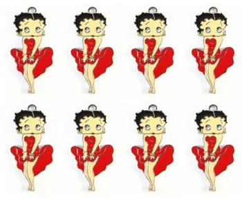 Livrare gratuita en-Gros 50pcs se amestecă roșu, rochie Dans Betty Boop Email de Metal Farmece Pandantive Bijuterii DIY Face BT-02