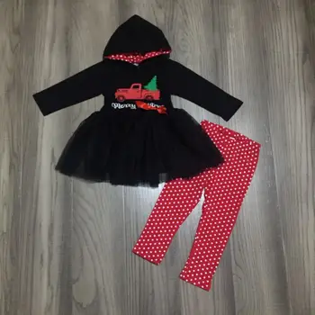 Fete pentru copii haine de copii haine de Crăciun copac camion rochie neagră cu pantaloni roșii fete haine de tip boutique