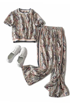 Două bucata set pentru femei Maneci Scurte pentru Femei Set Sifon de Semnalizare Topuri cu Maneci Pant Set Crop Top pentru femei costume de haine de vară pentru femei
