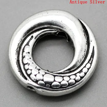 Distanțier Margele Rotunde de Culoare Argintie Model Sculptat 15mm Dia,Gaura:Aprox 1,6 mm,50PCs (B23487)