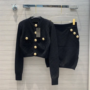 COLOREE 2019 Femei din Două Piese Set Elegant Alb/Negru de Înaltă Calitate, Cardigane Tricotate Pulover+Fusta Mini Femei Vintage Set Costum