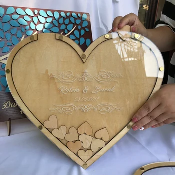 Inima personalizat de nunta Rustic gravate Alternative de Lemn de memorie cărțile de oaspeți cu inima cutie picătură semnătura inimile cărți de oaspeți