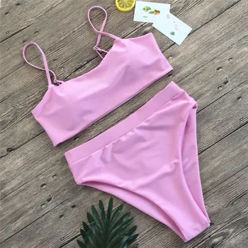 Cikini 2020 Noua Moda pentru Femei Sexy Culoare Solidă Bikini Sutien Set de Talie Mare Split Plaja Push-Up Brazilian Bikini