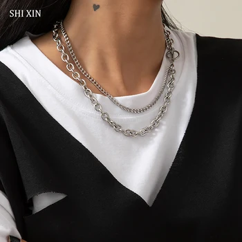 SHIXIN Multi Stratificat din Oțel Inoxidabil Lanț Colier pe Gât Moda Scurt Cravată Colier pentru Femei la Modă Coliere Bijuterii