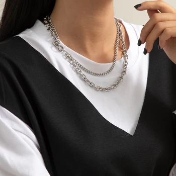 SHIXIN Multi Stratificat din Oțel Inoxidabil Lanț Colier pe Gât Moda Scurt Cravată Colier pentru Femei la Modă Coliere Bijuterii