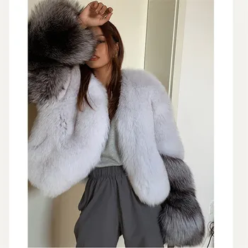 FURSARCAR 2020 Noua Moda Întreaga Piele de Iarnă pentru Femei Jacheta Naturale Reale de Vulpe Argintie Blană Haină Scurtă de Blană Veritabilă Uza