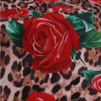 Bun Leopard & Rose Imprimate Rochie Tesatura Cazute Simt/Nu Transparent/Micro Tesatura Stretch de Cusut Material DIY Femei Rochie