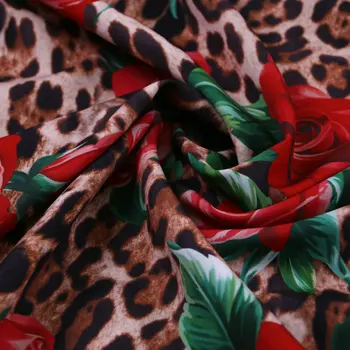 Bun Leopard & Rose Imprimate Rochie Tesatura Cazute Simt/Nu Transparent/Micro Tesatura Stretch de Cusut Material DIY Femei Rochie