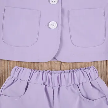 Copilul Copil Haine Fete Fata Blazer Tinutele 2020 Violet Rever Blazer Coat + Short Pant 2 buc Costume Seturi de 2-6Y