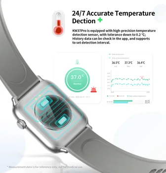 Termometru Ceas Inteligent Ip68 rezistent la apa de Măsurare a Temperaturii de Sănătate Rata de Inima KW37 Femei pro Smartwatch Sports Tracker