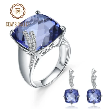 GEM de BALET Naturale Iolite Albastru Mystic Cuarț Inel de Piatră prețioasă Cercei Set Bijuterii Pentru Femei de Argint 925 Bijuterii de Nunta